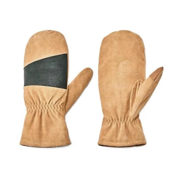 Goodfellow Men's Genuine Suede Leather Beige Tan Tech Touch Lined Mittens S/M - Picture 1 of 3